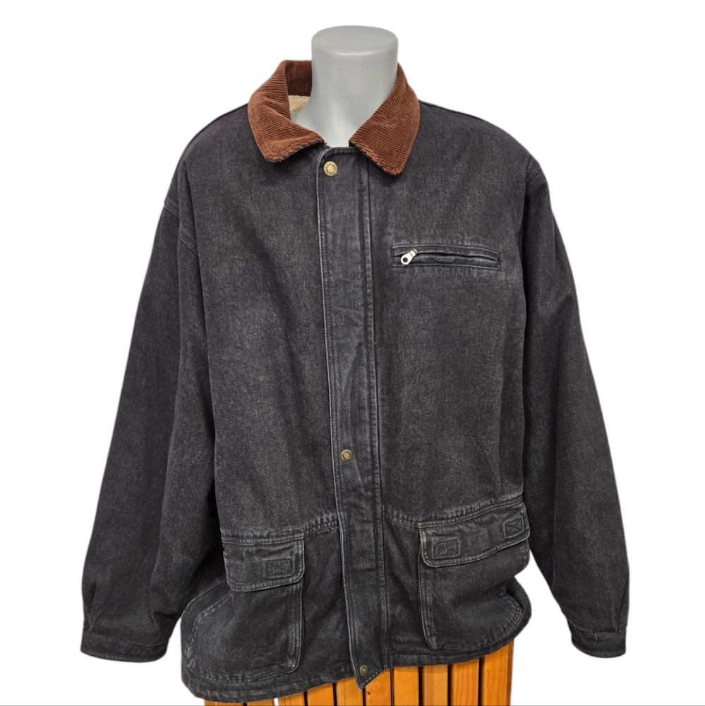 High Noon 2XLT Men's Barn Coat Black Jean Corduroy Collar Zip Pockets Plus Tall
